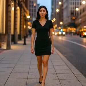 WHBM Dress NWT Women's Sz 4  Black Aura Short Sleeve Sheath Sculpting Liner